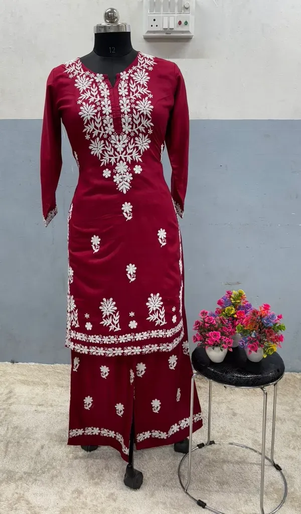 Maroon_Chikankari_Kurtis_For_Women