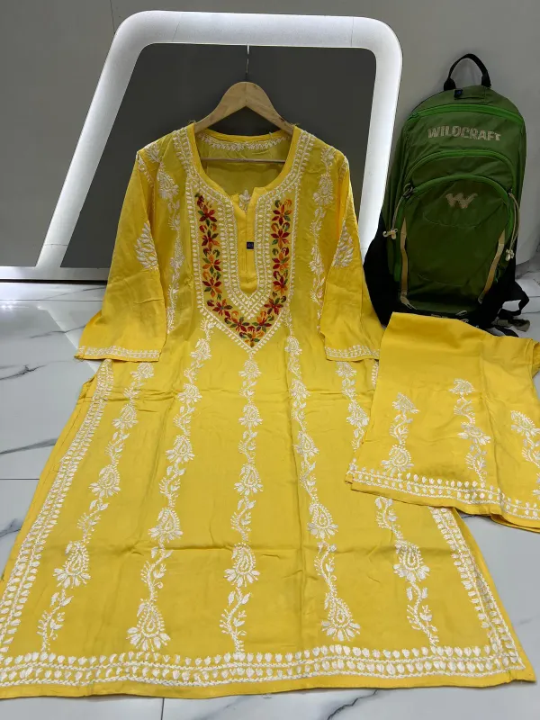 Lemon_Royal_Multi_Thread_Chikankari_Kurti_Plazzo_Set