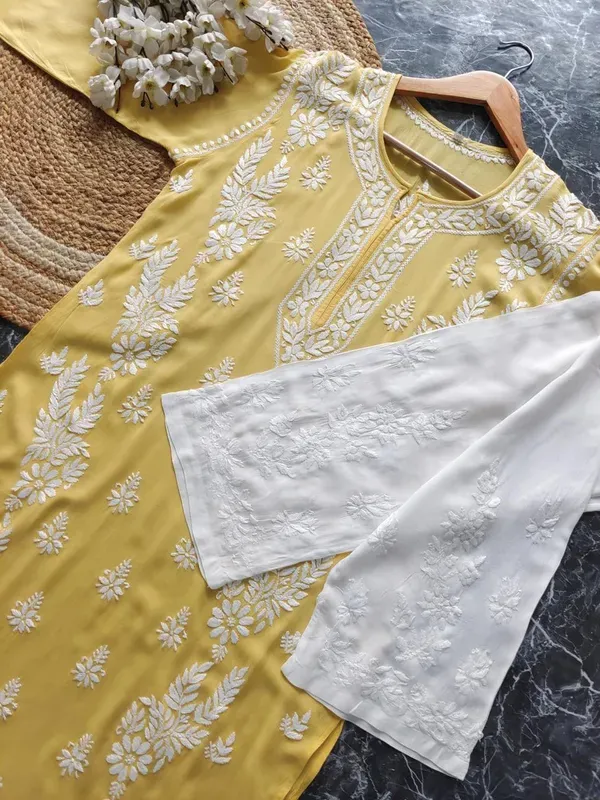 Light_Lemon_Rayon_Chikankari_Kurta_With_Palazzo