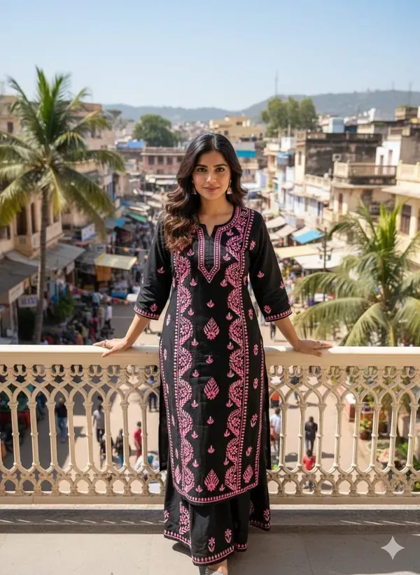 Black_Pink_Exclusive_Soft_Rayon_Daul_Shade_Thread_Work_Kurti_Plazo_Set