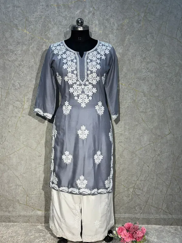 Grey_Rayon_Kurti_And_Plazzo_Set_For_Women