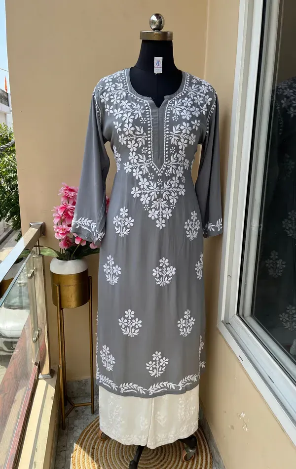 Grey_Rayon_Kurti_And_Plazzo_Set_For_Women