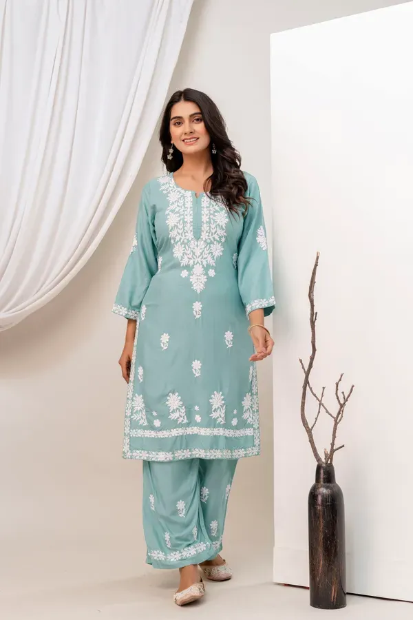 Rama_Green_Beautiful_Embroidered_Chikankari_Kurta_Set
