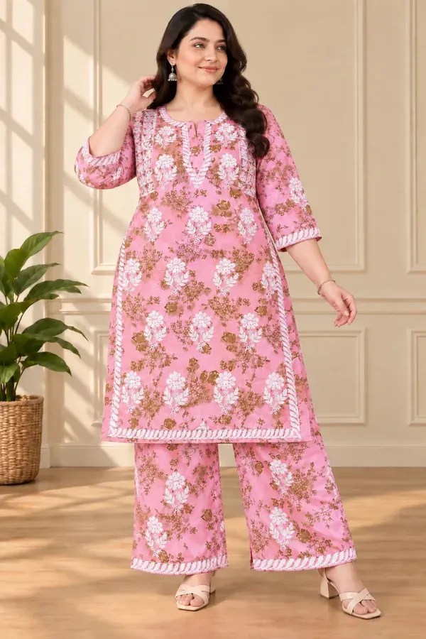 Pink_Cotton_Printed_Chikankari_Kurta_And_Plazzo_Set