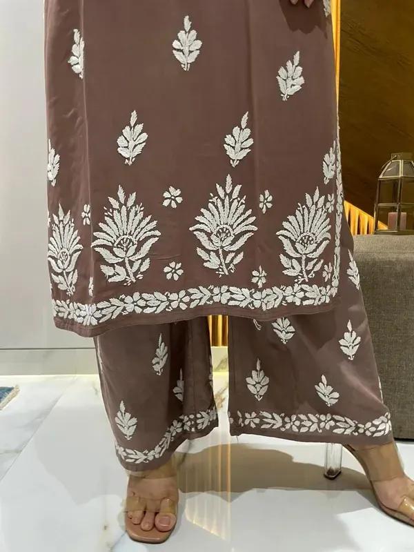 Cofee_Diwali_Speacial_Chikankari_Work_Kurti_And_Plazzo_Set