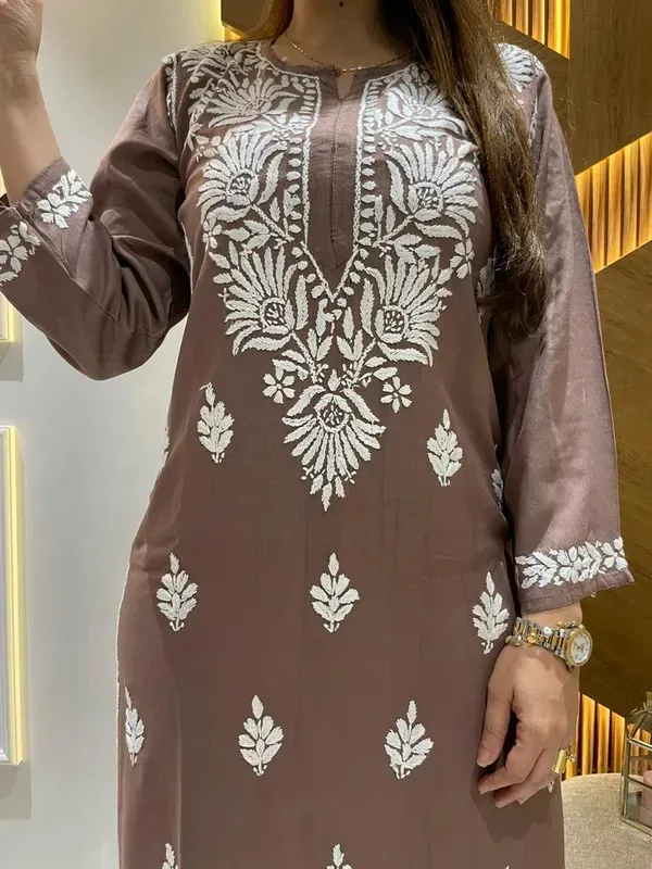 Cofee_Diwali_Speacial_Chikankari_Work_Kurti_And_Plazzo_Set