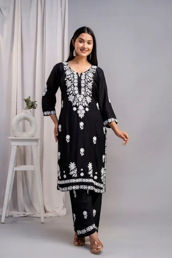 Black_Women_S_Exclusive_Kurti_Palazzo_Set_On_Pure_Rayon_Fabric_Chikan_Suit