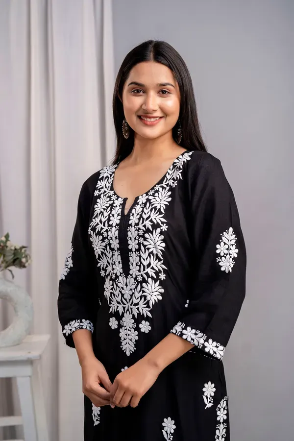 Black_Women_S_Exclusive_Kurti_Palazzo_Set_On_Pure_Rayon_Fabric_Chikan_Suit
