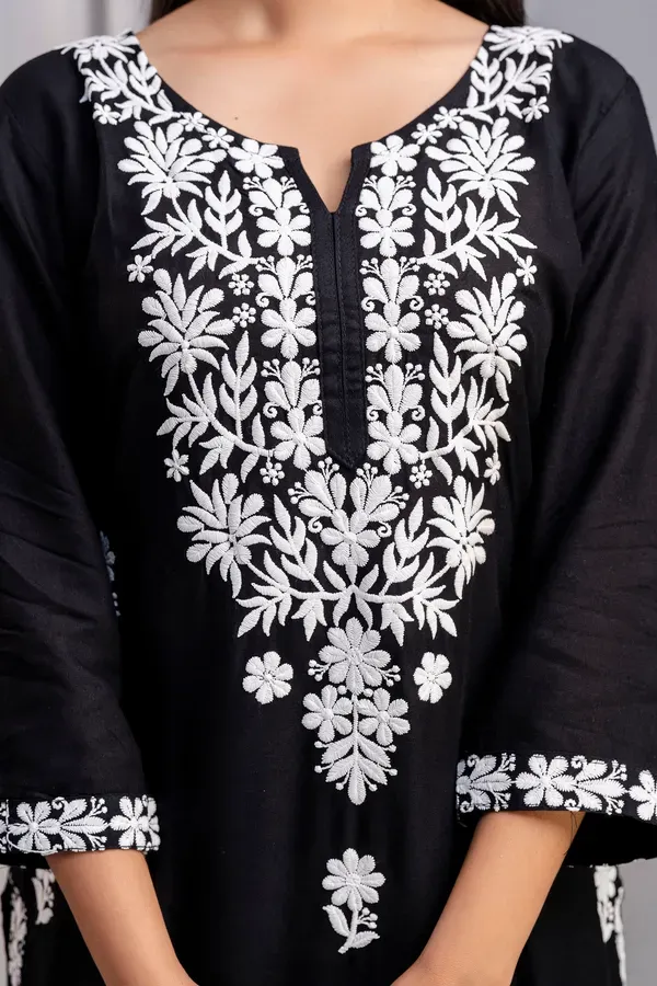 Black_Women_S_Exclusive_Kurti_Palazzo_Set_On_Pure_Rayon_Fabric_Chikan_Suit
