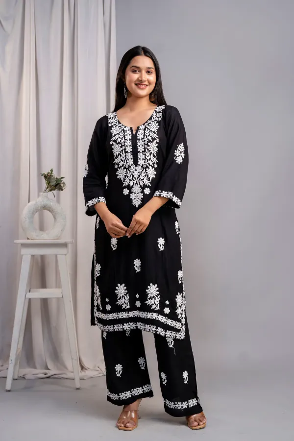 Black_Women_S_Exclusive_Kurti_Palazzo_Set_On_Pure_Rayon_Fabric_Chikan_Suit