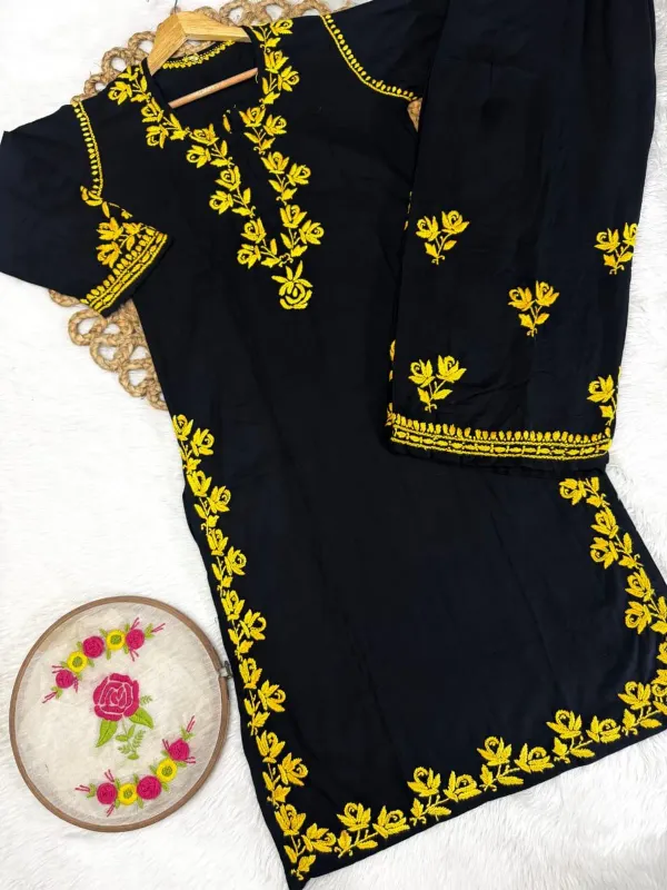 Black_Yellow_Chikankari_Coloured_Thread_Kurta_Set