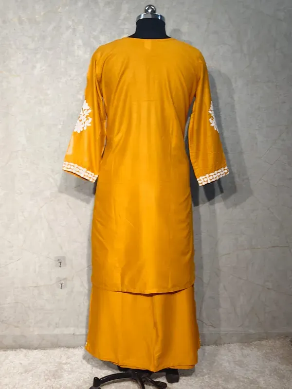 Yellow_Rayon_Cotton_Chikankari_Kurta_With_Palazzo_For_Women