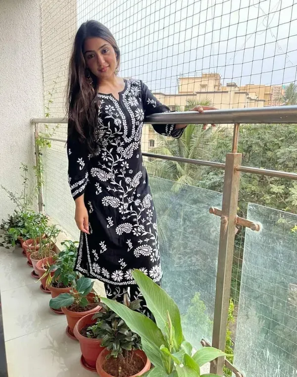 Black_Ethnic_Wear_Chikankari_Work_Kurti_And_Plazzo_Set