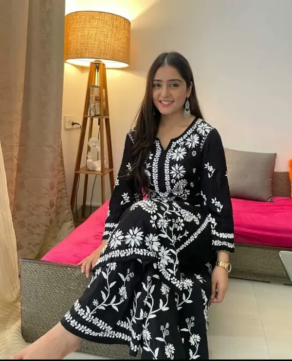 Black_Ethnic_Wear_Chikankari_Work_Kurti_And_Plazzo_Set