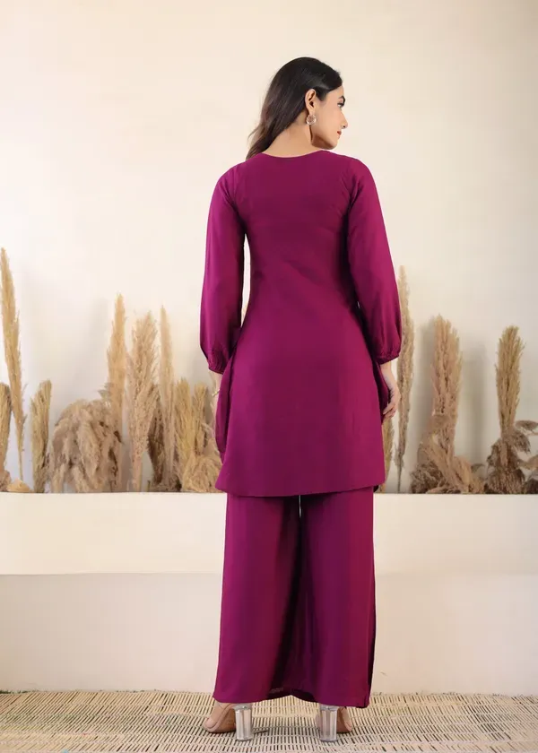 Wine_Rayon_Chikankari_Kurta_Palazzo_Set_For_Women