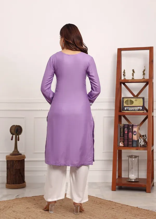 Light_Purple_Chikan_Kurta_For_Women_Rayon_Straight_Chikankari_Kurti_And_Whi