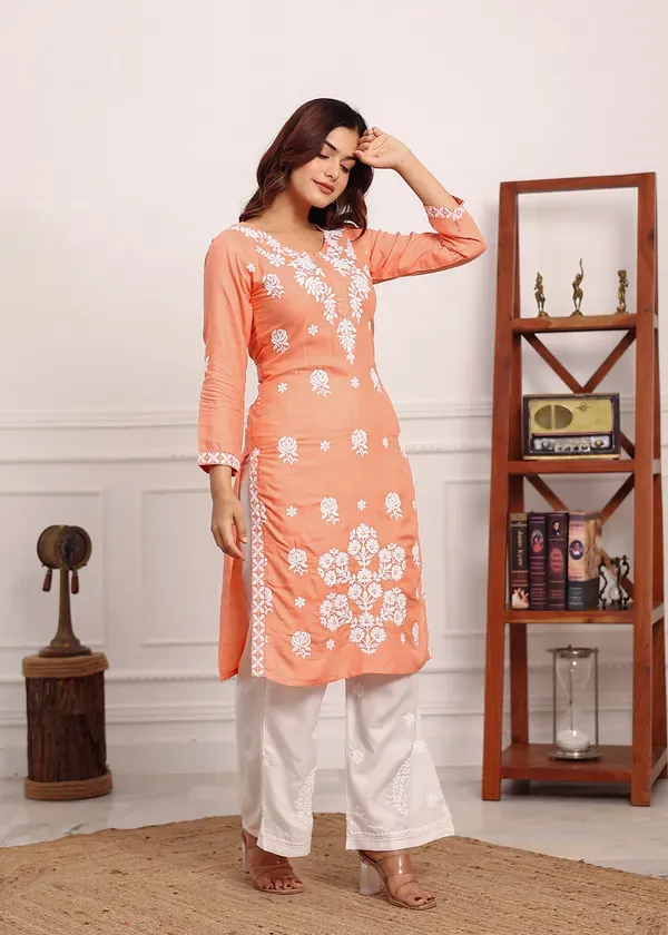 Peach_Ladies_Kurti_Set_Buy_Ladies_Kurti_Set_Online_In_India