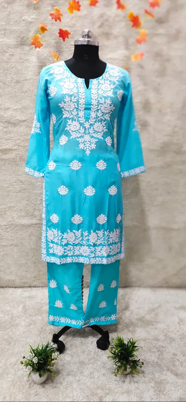 Firoji_Women_Embroidery_Chikankari_Kurti_Plazzo_Set