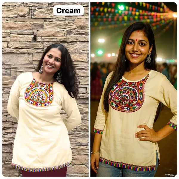 Cream_Navratri_Short_Kurtis
