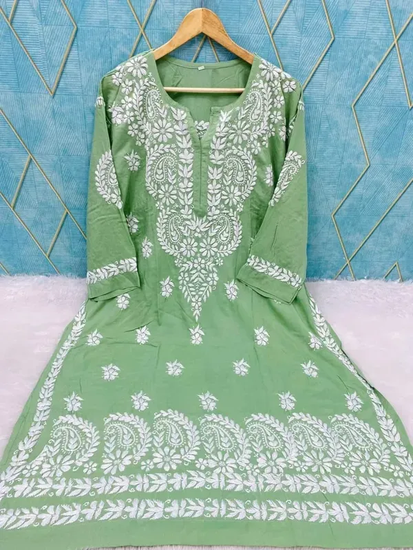 Pista_Rayon_Cotton_Chikankari_Embroidery_Work_Kurti