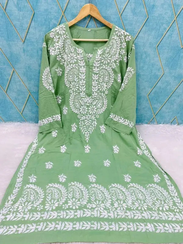 Pista_Rayon_Cotton_Chikankari_Embroidery_Work_Kurti