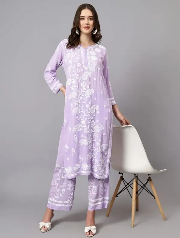 Light_Purple_Ethnic_Wear_Chikankari_Work_Kurti_And_Plazzo_Set