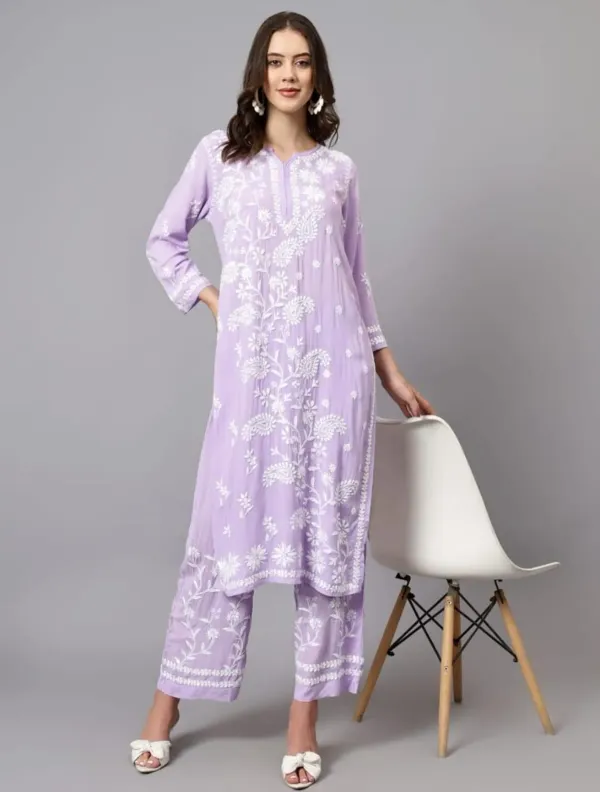 Light_Purple_Ethnic_Wear_Chikankari_Work_Kurti_And_Plazzo_Set