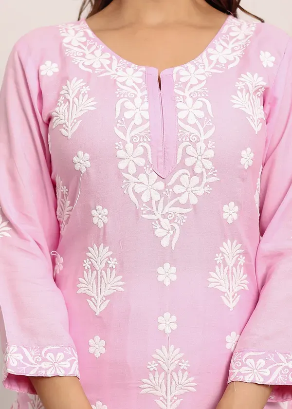 Baby_Pink_Embroidered_Chikan_Kurta_With_Plazzo_Ethnic_Indian_Wear_Chikankari_Work