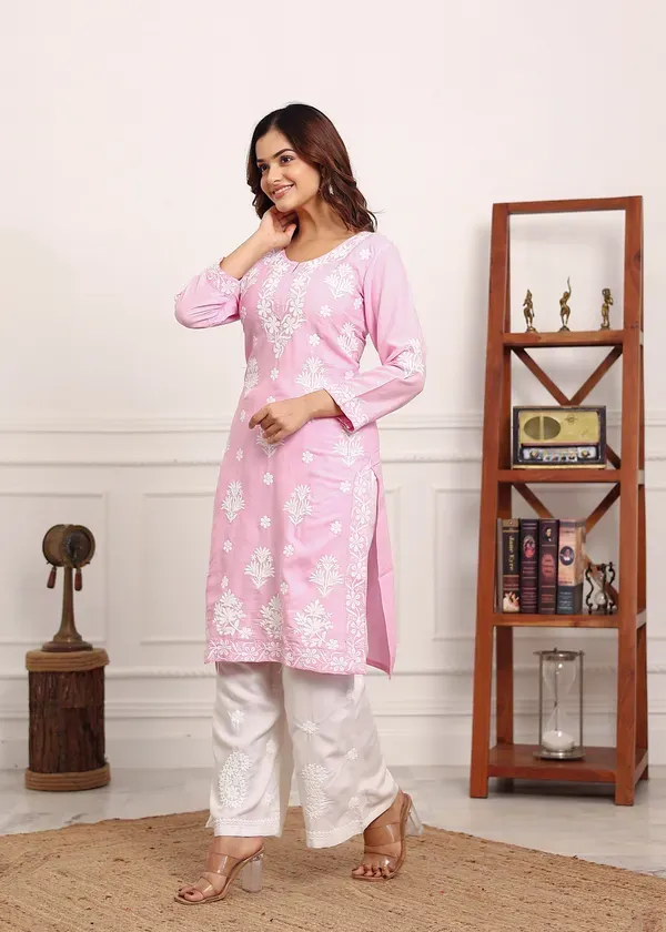 Baby_Pink_Embroidered_Chikan_Kurta_With_Plazzo_Ethnic_Indian_Wear_Chikankari_Work