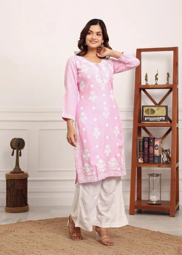 Baby_Pink_Embroidered_Chikan_Kurta_With_Plazzo_Ethnic_Indian_Wear_Chikankari_Work