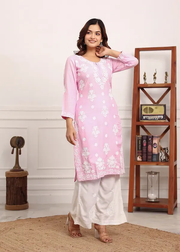 Baby_Pink_Embroidered_Chikan_Kurta_With_Plazzo_Ethnic_Indian_Wear_Chikankari_Work