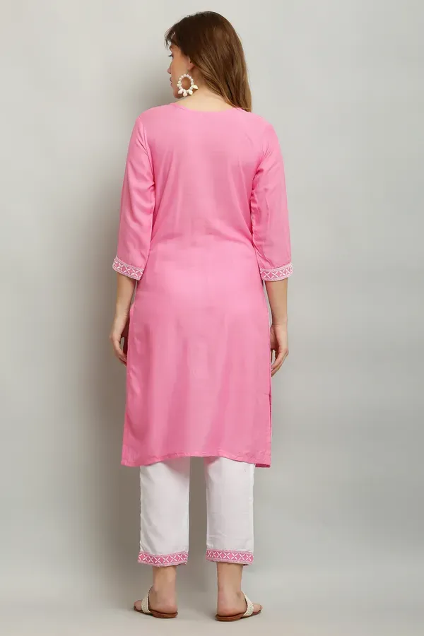 Pink_Rayon_Kurti_With_Dupatta_And_Bottom_Wear_3_Piece_Set_For_Women