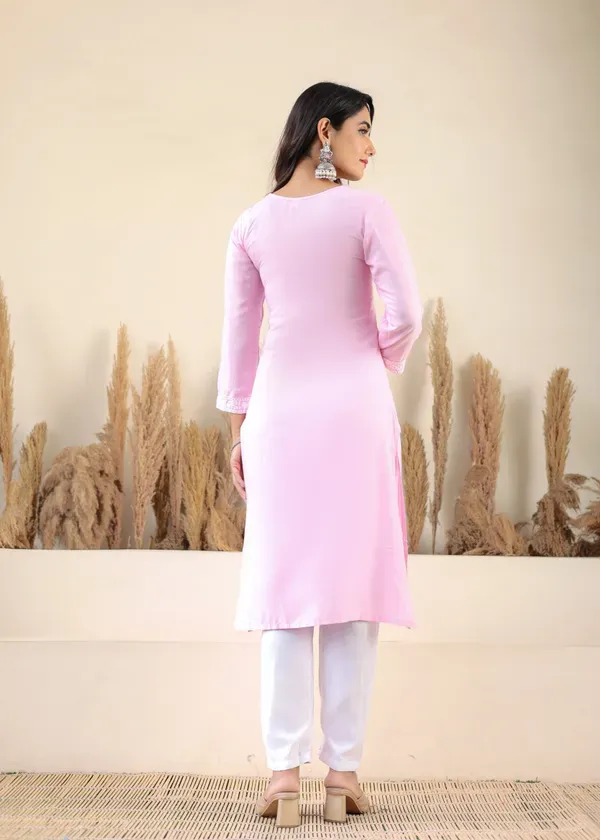 Baby_Pink_Rayon_Chikankari_Kurti_With_Dupatta_And_Bottom_Wear_3_Piece_Set_For_Women