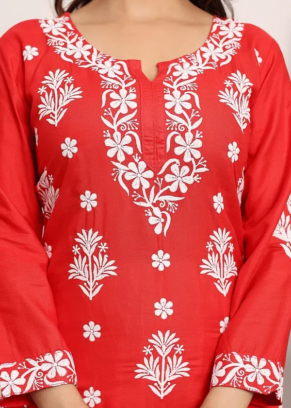 Gajari_Embroidered_Chikan_Kurta_With_Plazzo_Ethnic_Indian_Wear_Chikankari_Work