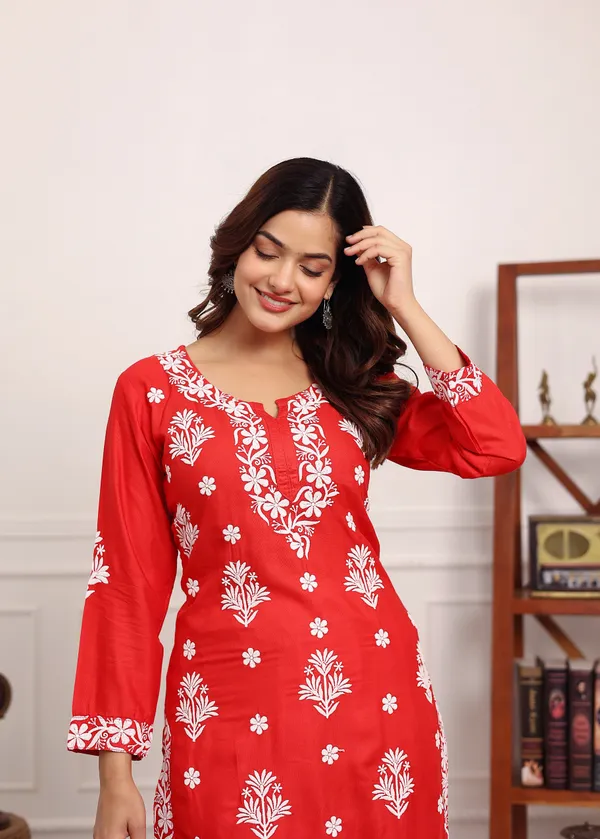 Gajari_Embroidered_Chikan_Kurta_With_Plazzo_Ethnic_Indian_Wear_Chikankari_Work