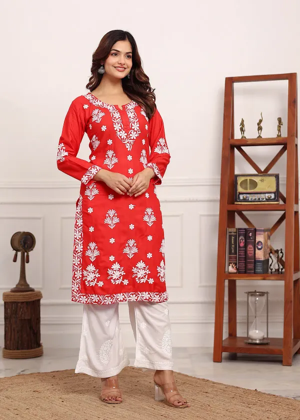 Gajari_Embroidered_Chikan_Kurta_With_Plazzo_Ethnic_Indian_Wear_Chikankari_Work