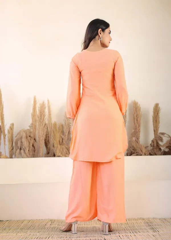 Peach_Rayon_Chikankari_Kurta_Palazzo_Set_For_Women