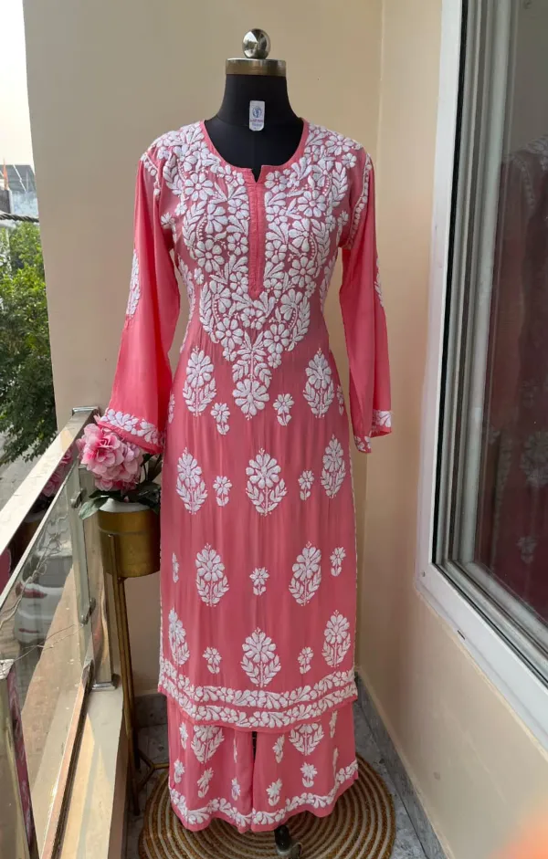 Coral_Premium_Chikankari_Rayon_Kurti_Rayon_Plazzo_Set
