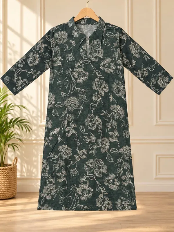 Mehndi_Buy_Ethnic_Printed_Kurti_And_Chikankari_Work_White_Plazzo
