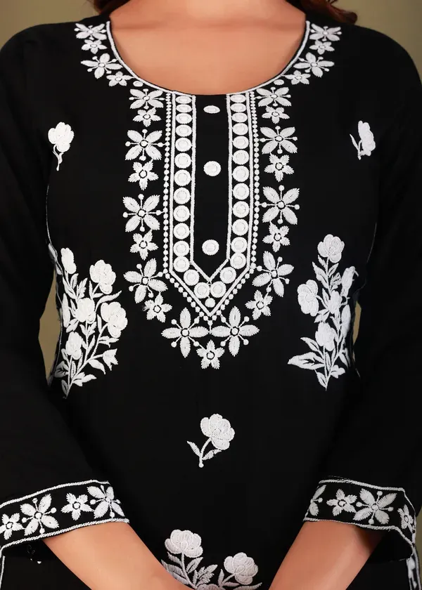 Black_Rayon_Embroidered_Kurta_Pant_With_Dupatta_Set_For_Women