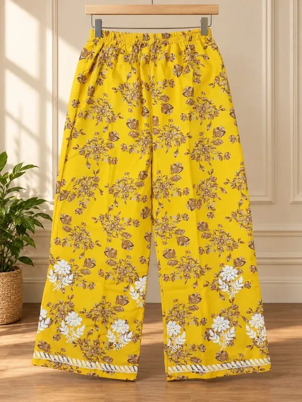 Yellow_Mulmul_Cotton_Printed_Chikankari_Kurta_And_Plazzo_Set
