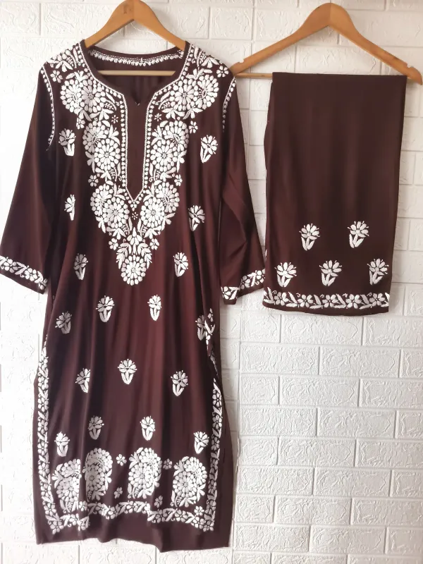 Cofee_Stylish_Chikankari_Heavy_Kurta_And_Plazzo_Set
