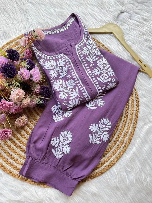 Magenta_Chikankari_Reyon_Kurti_With_Afgani_Salwar_Suit