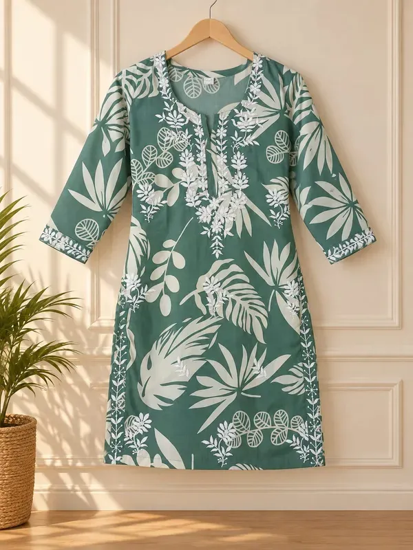 Rama_Green_Stylish_Printed_Cotton_Kurta_With_Plazzo_Set_Casual_Office_W