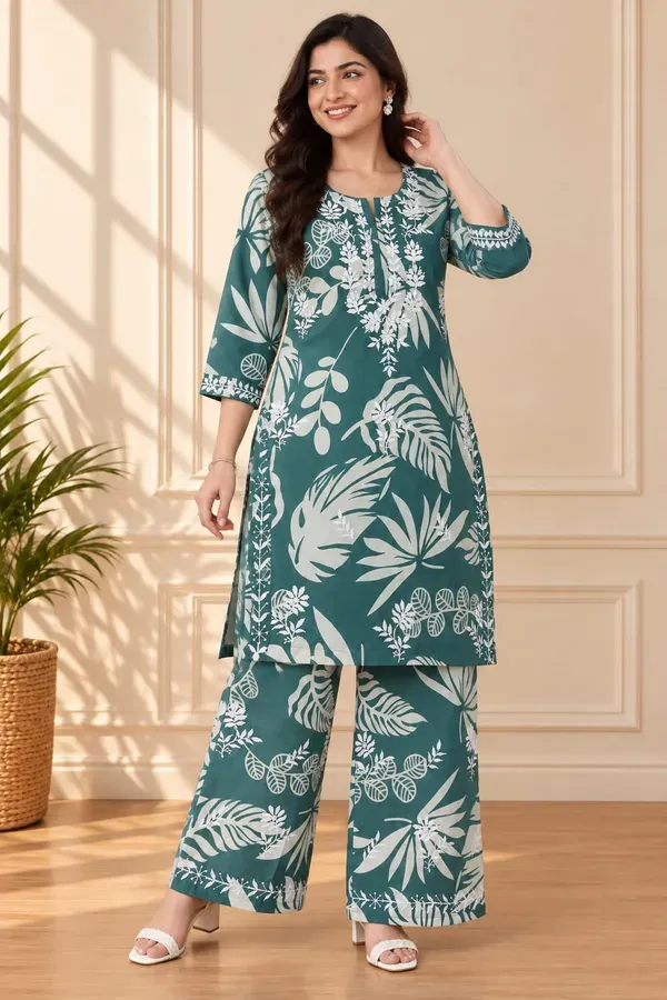 Rama_Green_Stylish_Printed_Cotton_Kurta_With_Plazzo_Set_Casual_Office_W