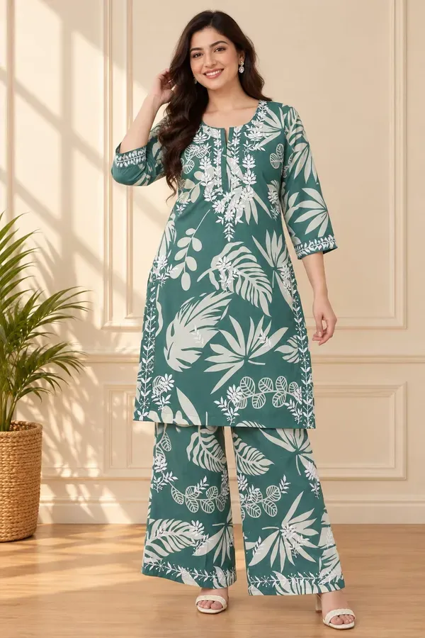 Rama_Green_Stylish_Printed_Cotton_Kurta_With_Plazzo_Set_Casual_Office_W