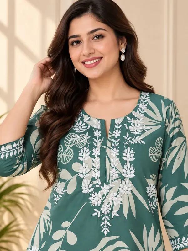 Rama_Green_Stylish_Printed_Cotton_Kurta_With_Plazzo_Set_Casual_Office_W