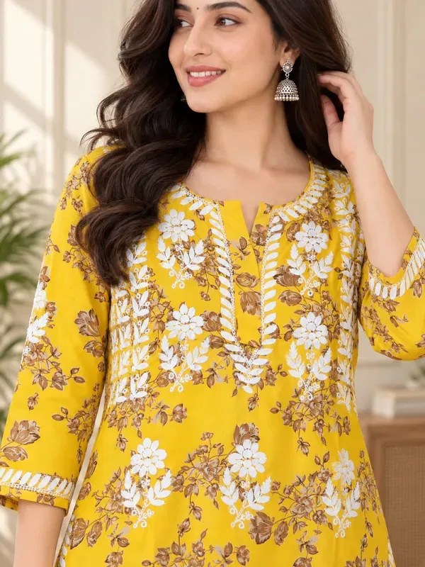 Yellow_Buy_Mulmul_Cotton_Printed_Chikankari_Kurta_And_Plazzo_Set