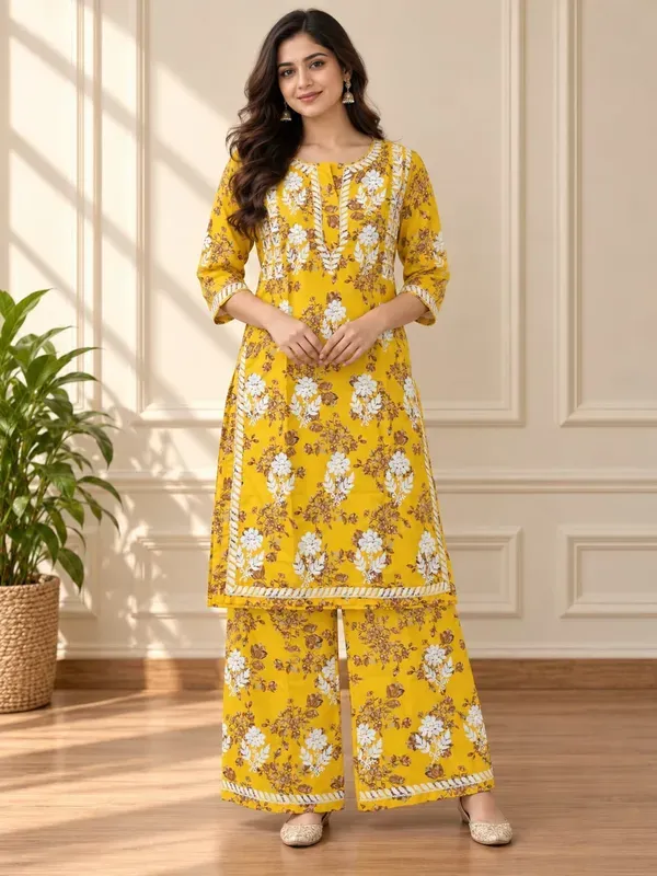 Yellow_Buy_Mulmul_Cotton_Printed_Chikankari_Kurta_And_Plazzo_Set