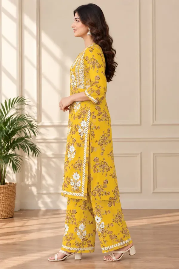 Yellow_Buy_Mulmul_Cotton_Printed_Chikankari_Kurta_And_Plazzo_Set